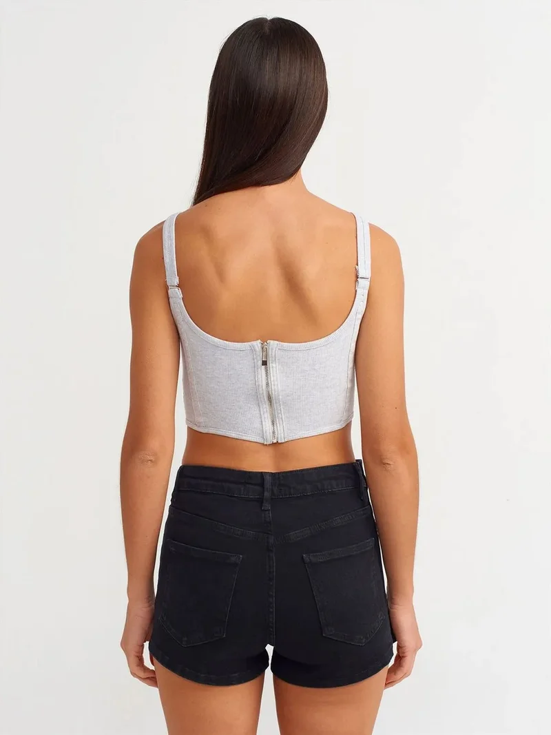 ديلفين DILVIN Fitted Crop Corset Top With Square Neckline