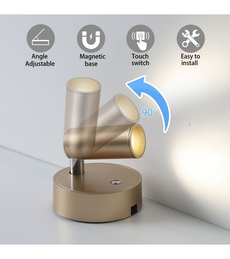 Rechargeable Magnetic Wall Light Golden Wireless Touch Reading Lamp - Image 5