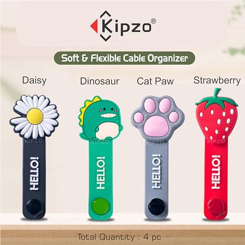 KIPZO® Pack of 4 Cartoon Button Cable Winder Earphone Cord Protector Wire Organizer Clip Fruit Flower animal Headphone Storage Cable Holder Data Line Silicone Straps Wrap Ties manager Bookmark - Image 4