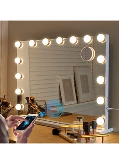 Cool Baby Makeup Mirror with Lights and Bluetooth Speaker,3 Color Modes and 15 Dimmable Bulbs (White)  - Image 1