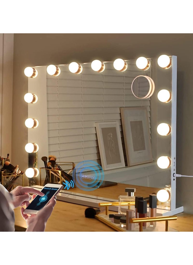 Cool Baby - Makeup Mirror with Lights and Bluetooth Speaker,3 Color Modes and 15 Dimmable Bulbs (White) - Image 1