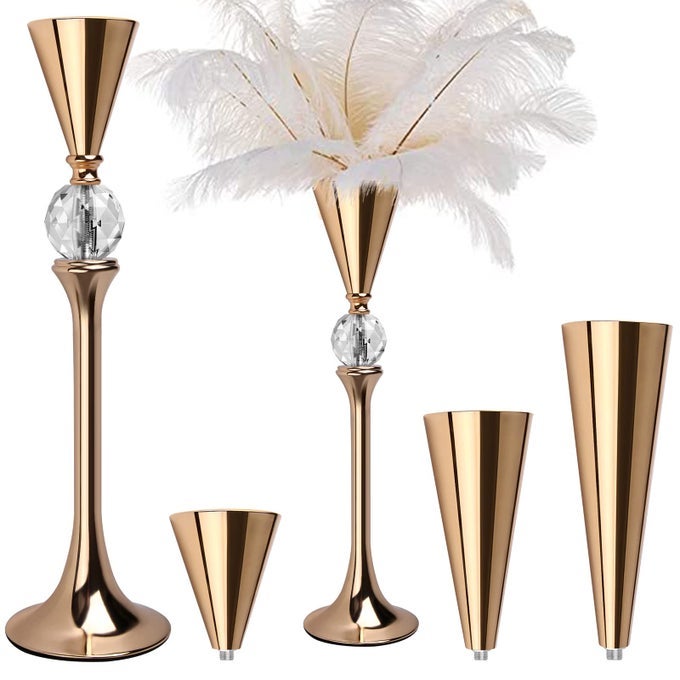 GOLD FLOWER VASE FOR CENTERPIECE TABLE DECORATIONS WEDDING RECEPTION DECOR 213 INCH TALL METAL VASE FOR FEATHER FLOWER HOLDER STAND FLORAL ARRANGEMENT GATSBY PARTY DINNER EVENT HOTEL