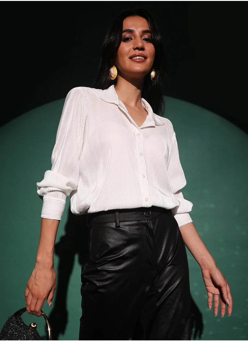 PINACOLADA Women's Chalk White Pleated Shirt