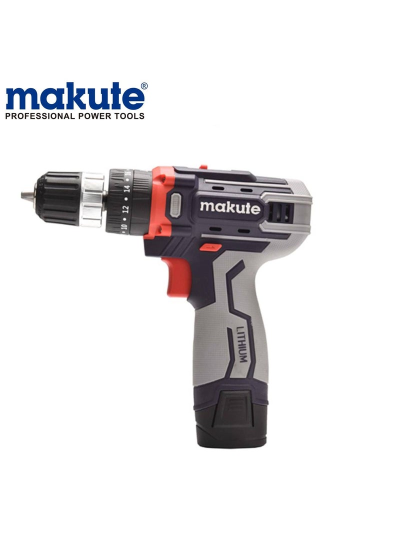 makute Drill with two batteries, 12 volt charger, variable speed drill, chuck size 10 mm, torque 23 Newtons  - Image 1