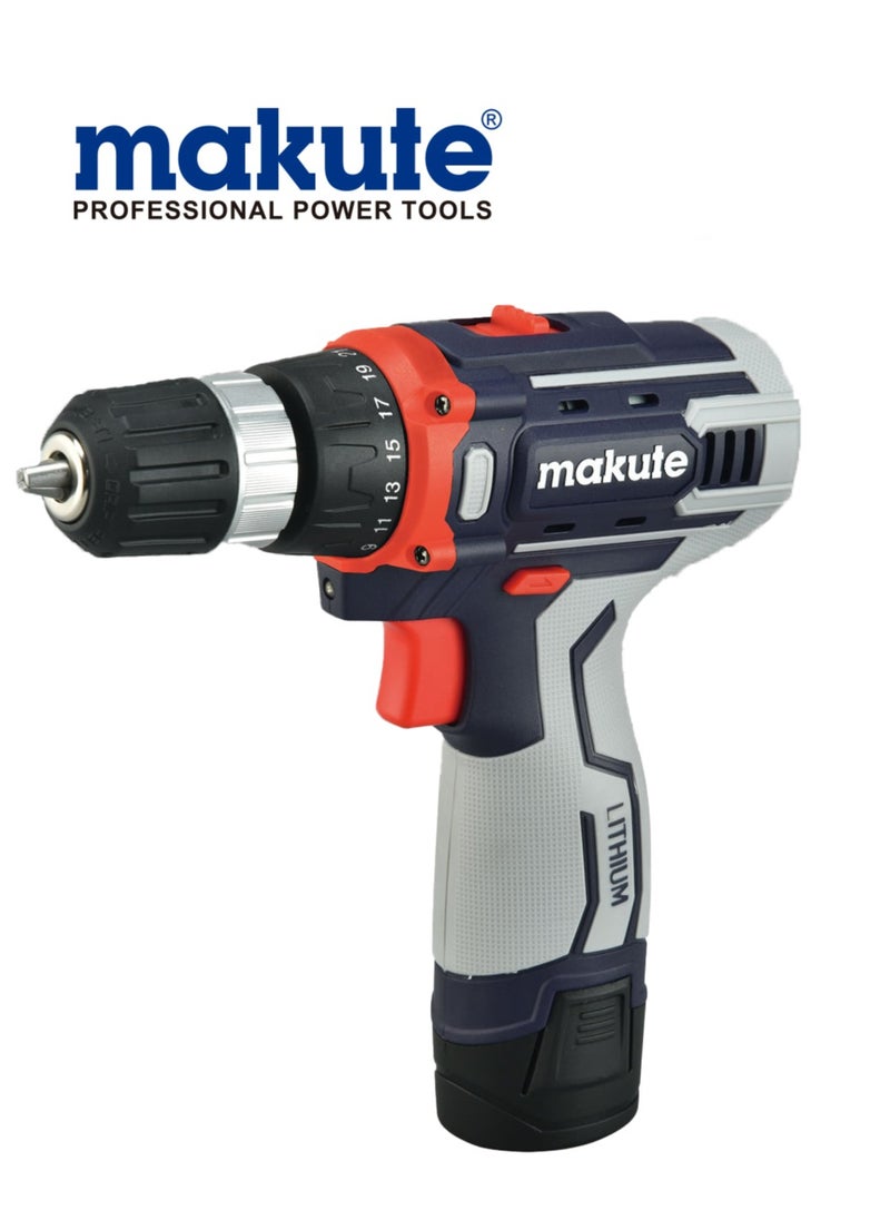 makute Drill with two batteries, 12 volt charger, variable speed drill, chuck size 10 mm, torque 23 Newtons  - Image 2