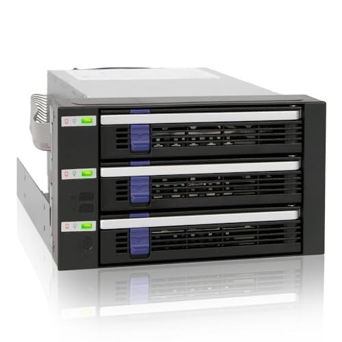 Icy Dock إيسي دوك 3 باي 2.5"/ 3.5" ساتا/ساس هارد درايف SSD هوت سواب باك بلين إنكلوزر في 2X 5.25 باي | فات كيج MB153SP-B - Image 1