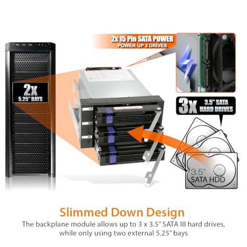 Icy Dock إيسي دوك 3 باي 2.5"/ 3.5" ساتا/ساس هارد درايف SSD هوت سواب باك بلين إنكلوزر في 2X 5.25 باي | فات كيج MB153SP-B - Image 5