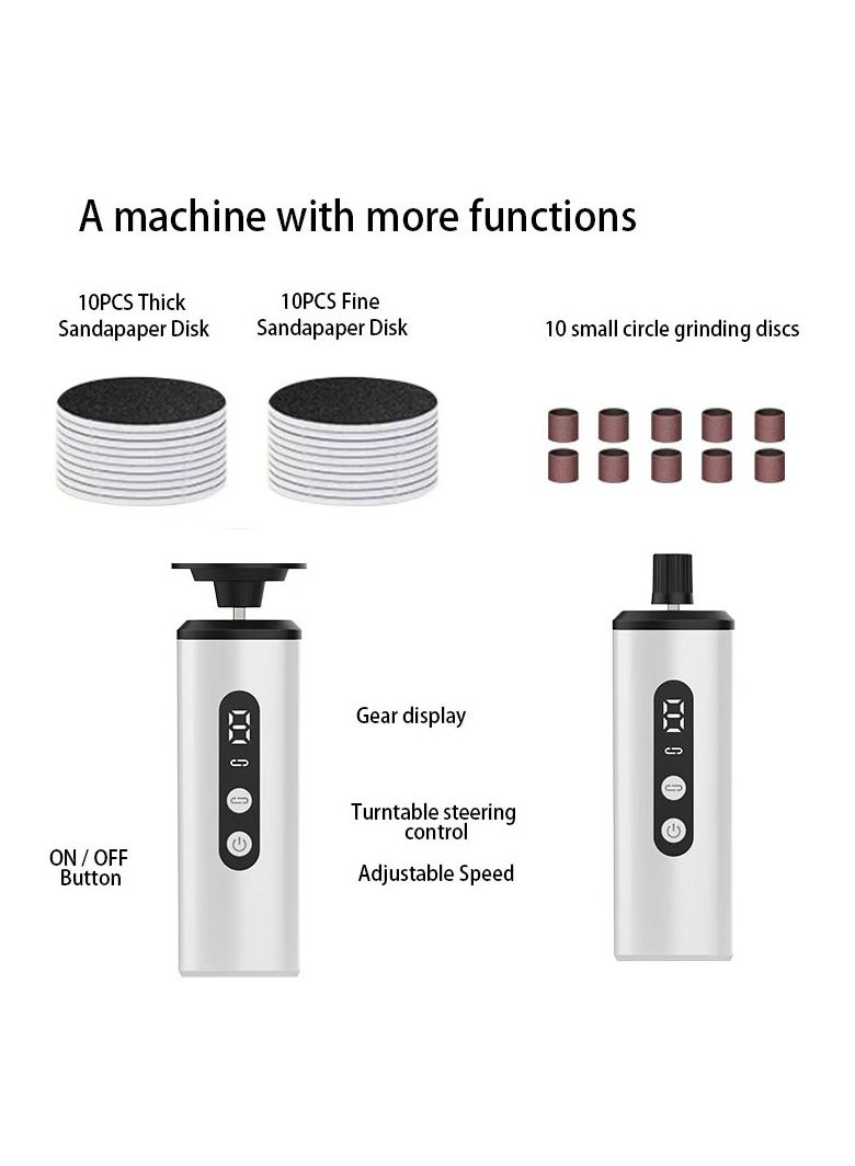 إيفرين مزيل مسامير القدمين الكهربائي، محمول 1200 مللي أمبير/ساعة قابل لإعادة الشحن، 1-9 إعدادات سرعة قابلة للتعديل، مبرد قدم كهربائي للباديكير المستقر والعناية بالأظافر، للاستخدام المنزلي وأثناء السفر (أبيض) - Image 5