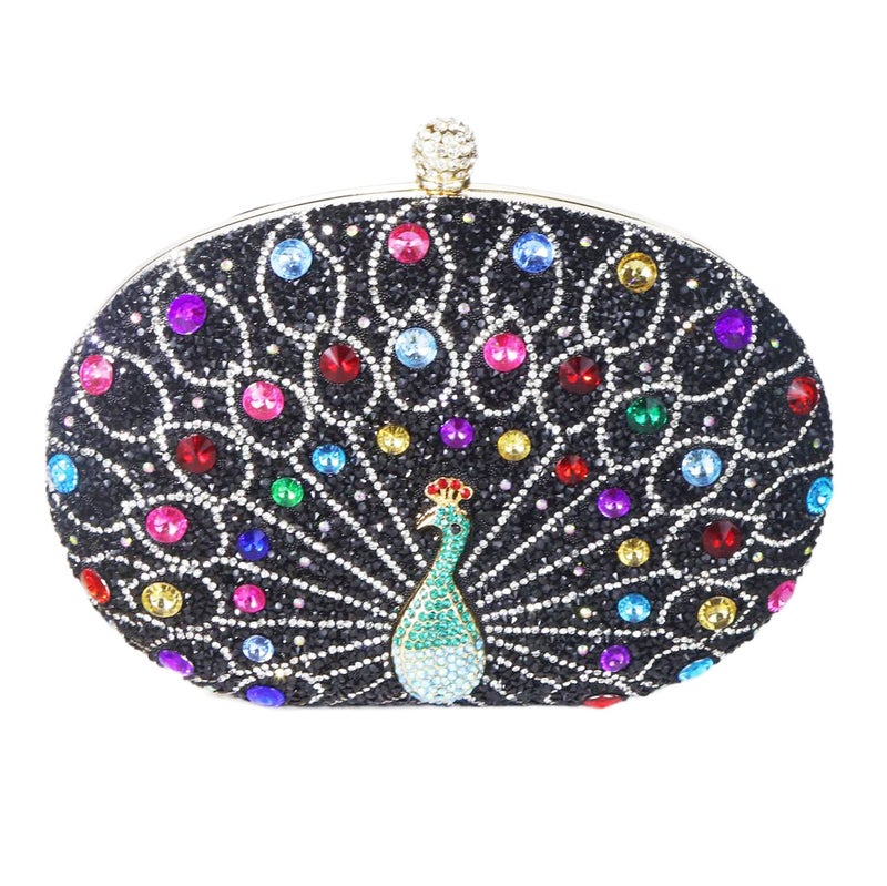 Peacock Diamond-Encrusted Clutch Bag, Retro Style Party Bag, Single Shoulder Crossbody Evening Bag, Export Diamond-Encrusted Design - Image 1