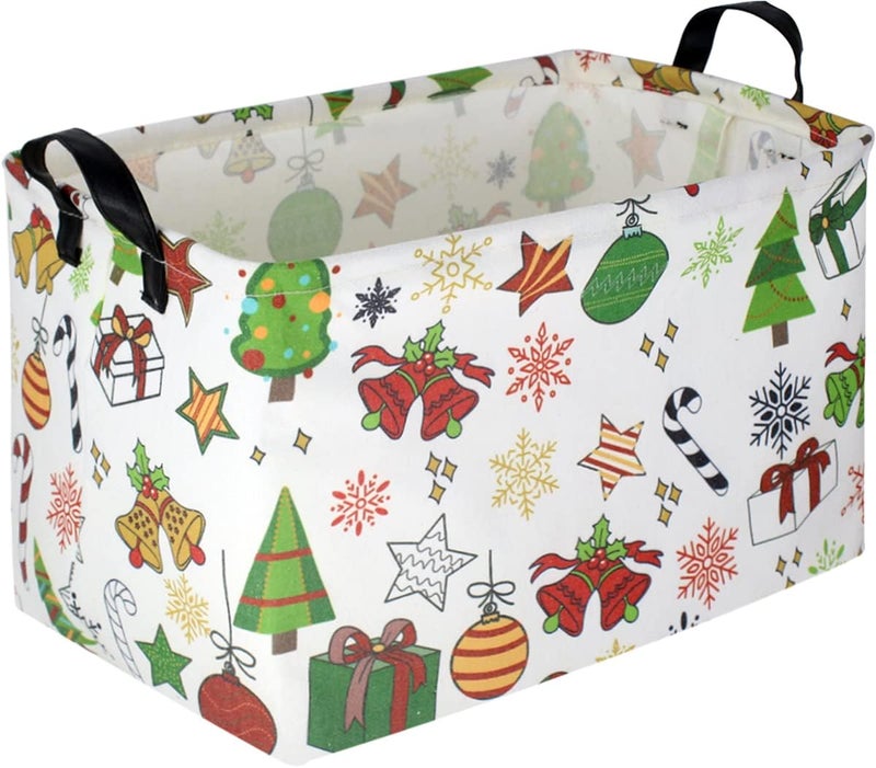 CLOCOR Rectangular Christmas Basket,Cute Pattern Christmas Gifts Basket Empty,Waterproof Christmas Storage Box with Handles,Kids Room Decor(Gift Basket) - Image 1