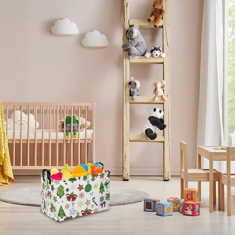 CLOCOR Rectangular Christmas Basket,Cute Pattern Christmas Gifts Basket Empty,Waterproof Christmas Storage Box with Handles,Kids Room Decor(Gift Basket) - Image 5