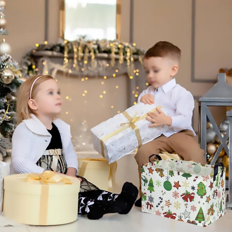 CLOCOR Rectangular Christmas Basket,Cute Pattern Christmas Gifts Basket Empty,Waterproof Christmas Storage Box with Handles,Kids Room Decor(Gift Basket) - Image 2