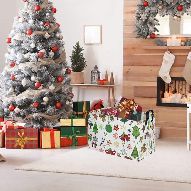 CLOCOR Rectangular Christmas Basket,Cute Pattern Christmas Gifts Basket Empty,Waterproof Christmas Storage Box with Handles,Kids Room Decor(Gift Basket) - Image 3