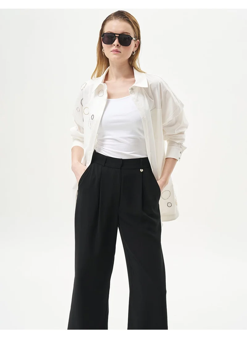 Kayra Pleated Pocket Detail Basic Pants Black