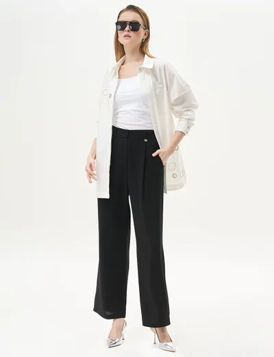 Kayra Pleated Pocket Detail Basic Pants Black
