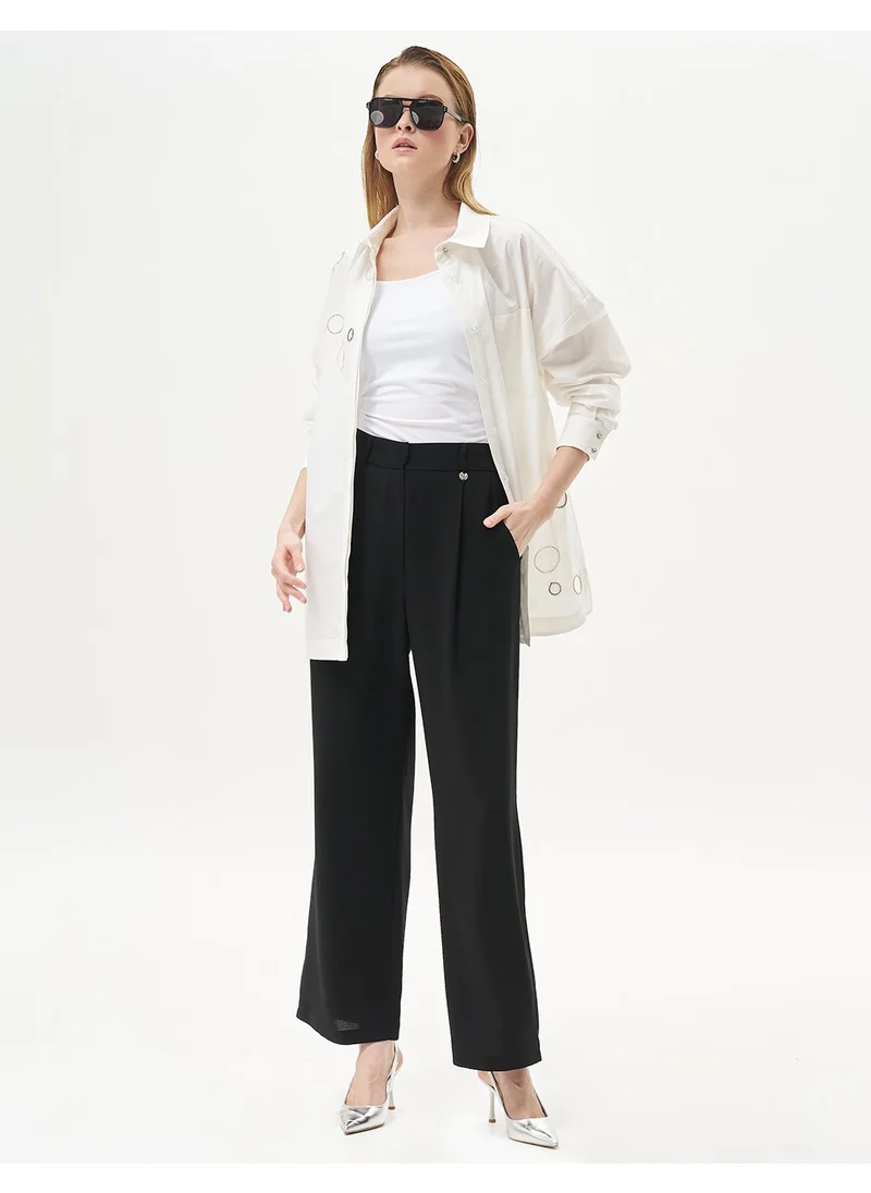 Kayra Pleated Pocket Detail Basic Pants Black