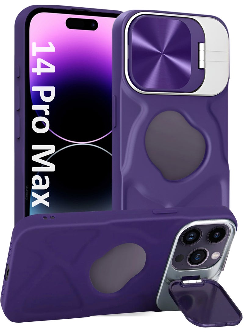 CATANES Slim Soft Case for iPhone 14 Pro Max - TPU Shockproof Case with Lens Protection Kickstand and Logo View Window - Dark Purple - Image 1