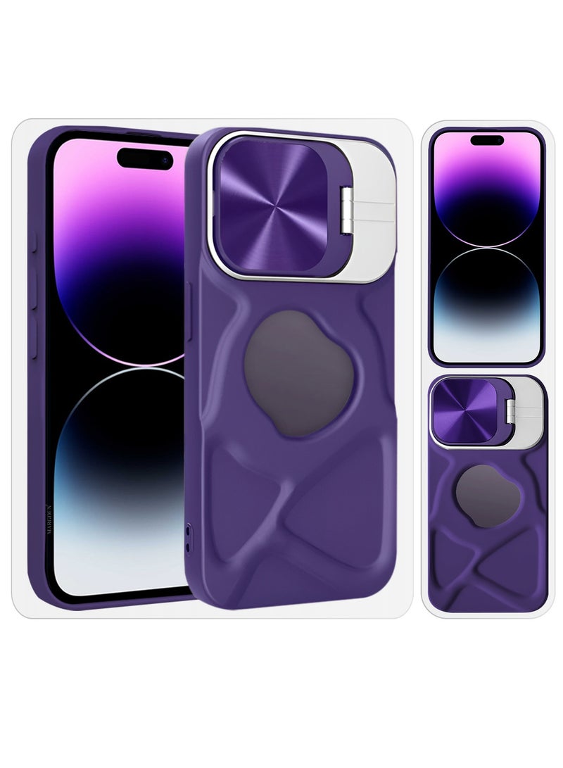 CATANES Slim Soft Case for iPhone 14 Pro Max - TPU Shockproof Case with Lens Protection Kickstand and Logo View Window - Dark Purple - Image 4