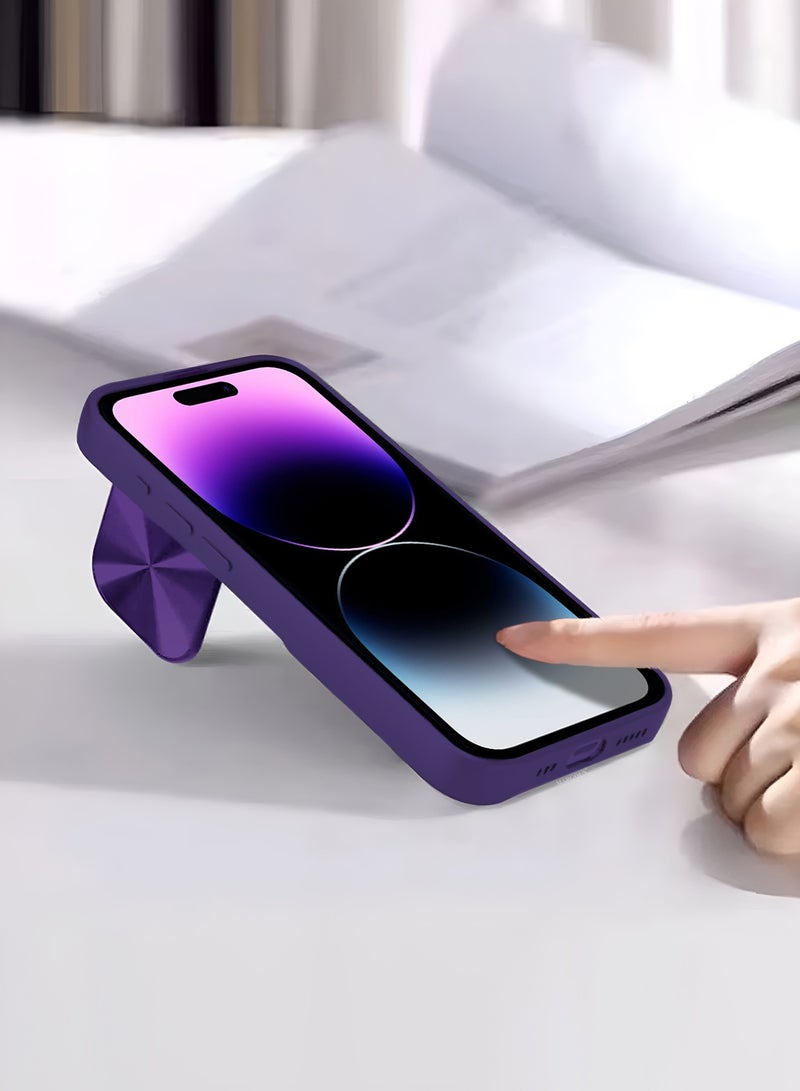 CATANES Slim Soft Case for iPhone 14 Pro Max - TPU Shockproof Case with Lens Protection Kickstand and Logo View Window - Dark Purple - Image 5