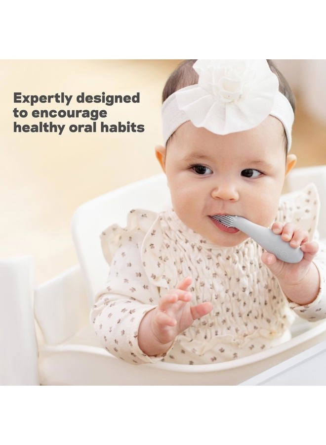 ezpz Baby Toothbrush - Silicone Baby-Led Toothbrush for Infants 3+ Months - 100% Food-Grade Infant Gum & First Teeth Cleaner with Sensory Bumps & Bristles On Both Sides, Easy-Grip Handle (Sage) - Image 4