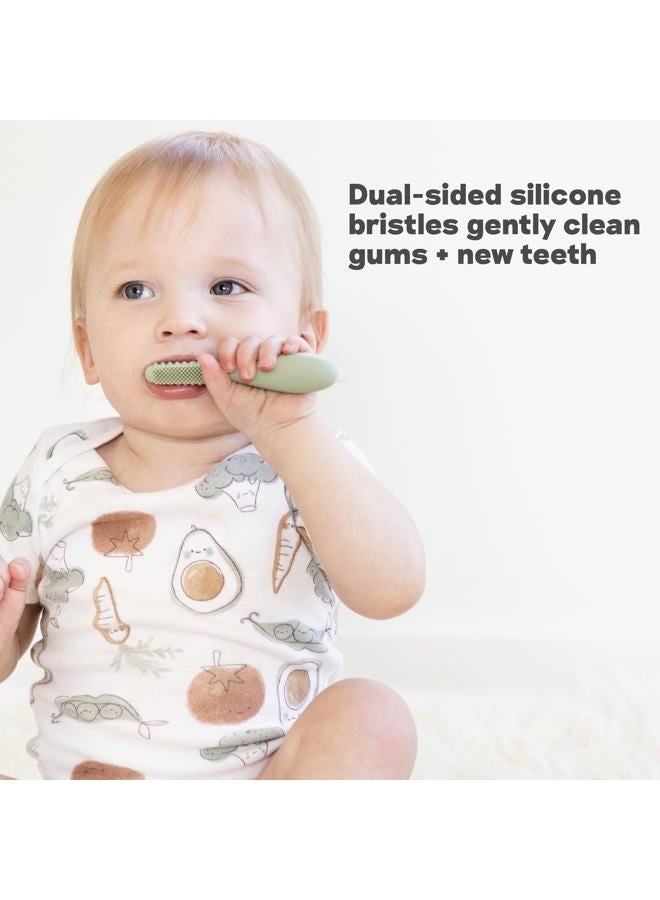 ezpz Baby Toothbrush - Silicone Baby-Led Toothbrush for Infants 3+ Months - 100% Food-Grade Infant Gum & First Teeth Cleaner with Sensory Bumps & Bristles On Both Sides, Easy-Grip Handle (Sage) - Image 5