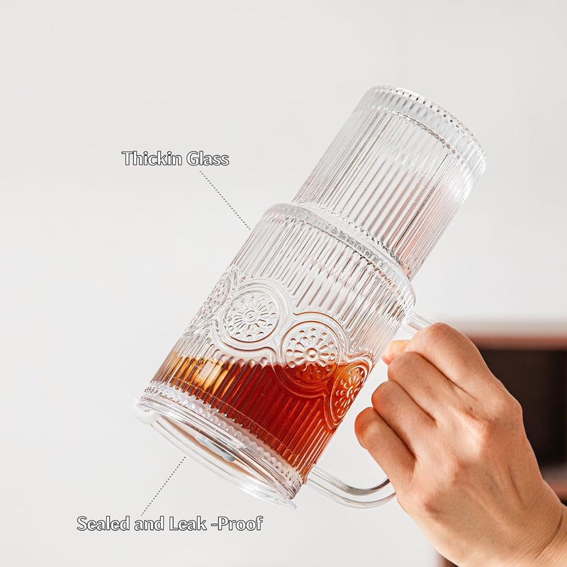 INSETLAN 26oz Ribbed & Floral Glass Tumblers with Handle and Lid, Set of 2 –Reusable Iced Coffee Cups with Straw, Glass Mugs for Water, Smoothies, Tea, and Juice – Ideal for Travel & Daily Use - Image 5