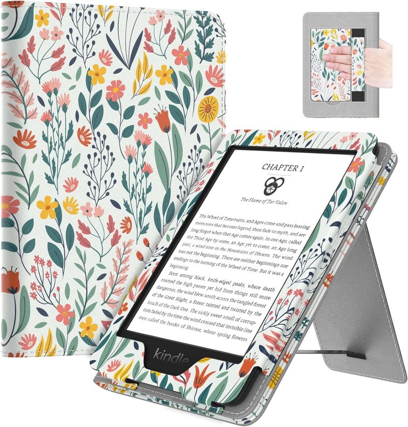 MoKo Case Fits All-New 6" Kindle (11th Generation, 2024/2022 Release)(10/8th Gen,2019/2016), Ultra Lightweight PU Shell Cover with Auto Wake/Sleep for Kindle 2024, Flowers - Image 1