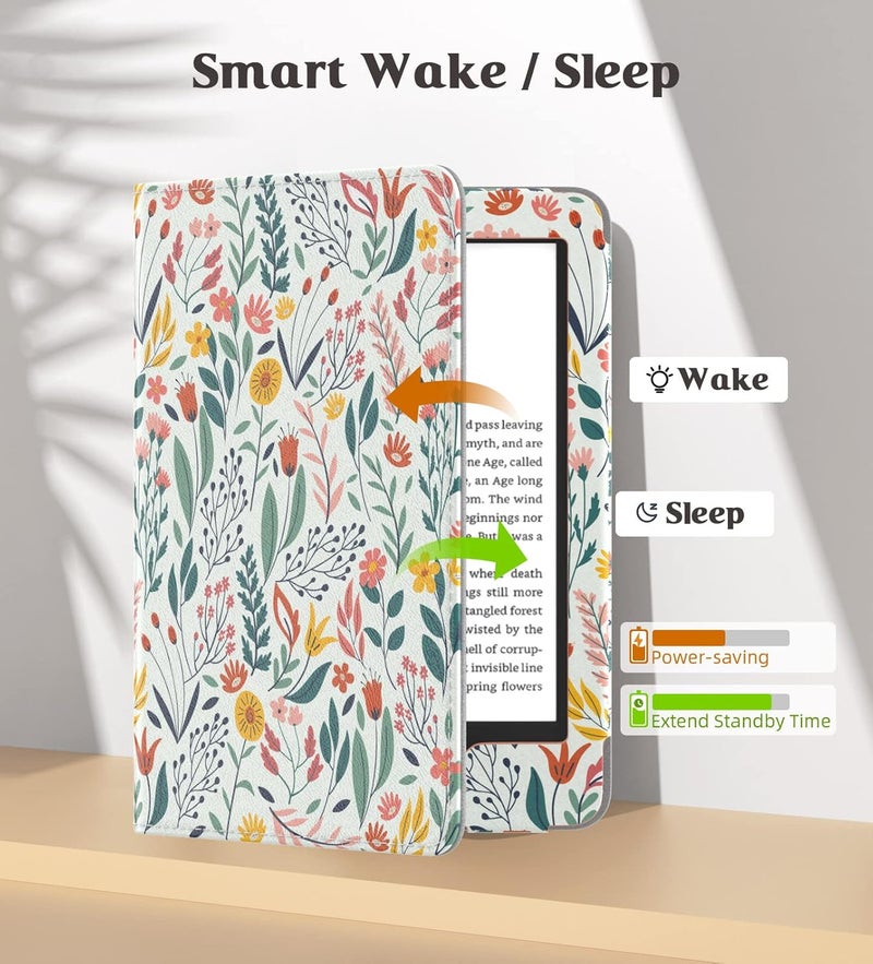 MoKo Case Fits All-New 6" Kindle (11th Generation, 2024/2022 Release)(10/8th Gen,2019/2016), Ultra Lightweight PU Shell Cover with Auto Wake/Sleep for Kindle 2024, Flowers - Image 5