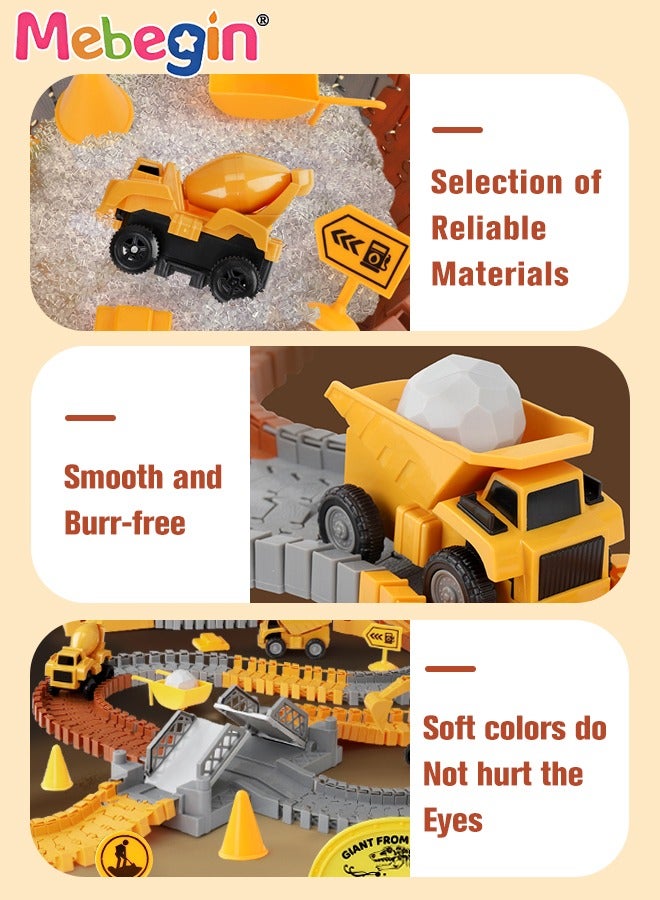 MEBEGIN 112 PCS Construction Race Tracks, DIY Track Set with Rich Accessaries, Engineering Road Games, Creative Building Toy, STEM Educational Playset, Easy to Assemble and Store, Ideal Gift for Kids Aged 3+ - Image 3