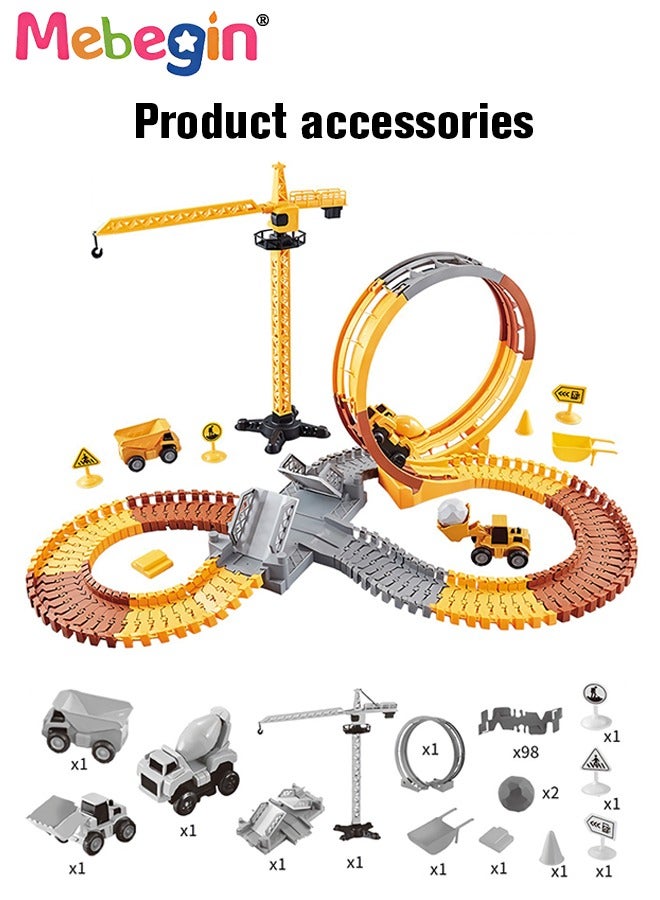 MEBEGIN 112 PCS Construction Race Tracks, DIY Track Set with Rich Accessaries, Engineering Road Games, Creative Building Toy, STEM Educational Playset, Easy to Assemble and Store, Ideal Gift for Kids Aged 3+ - Image 5