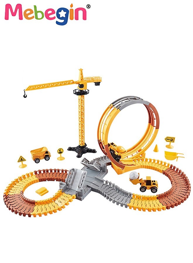 MEBEGIN 112 PCS Construction Race Tracks, DIY Track Set with Rich Accessaries, Engineering Road Games, Creative Building Toy, STEM Educational Playset, Easy to Assemble and Store, Ideal Gift for Kids Aged 3+ - Image 2