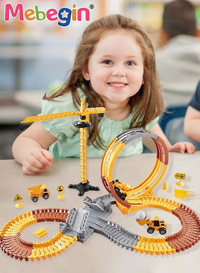 MEBEGIN 112 PCS Construction Race Tracks, DIY Track Set with Rich Accessaries, Engineering Road Games, Creative Building Toy, STEM Educational Playset, Easy to Assemble and Store, Ideal Gift for Kids Aged 3+ - Image 1