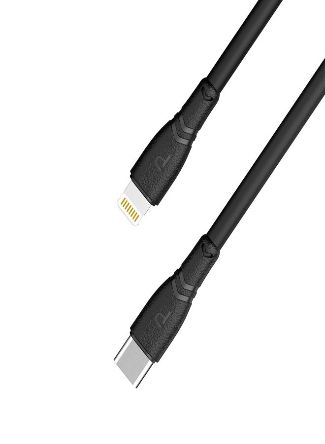 باوا PVC 20W بيانات وشحن سريع USB-C إلى كابل Lightning 2m / 6.5ft - أسود - Image 2
