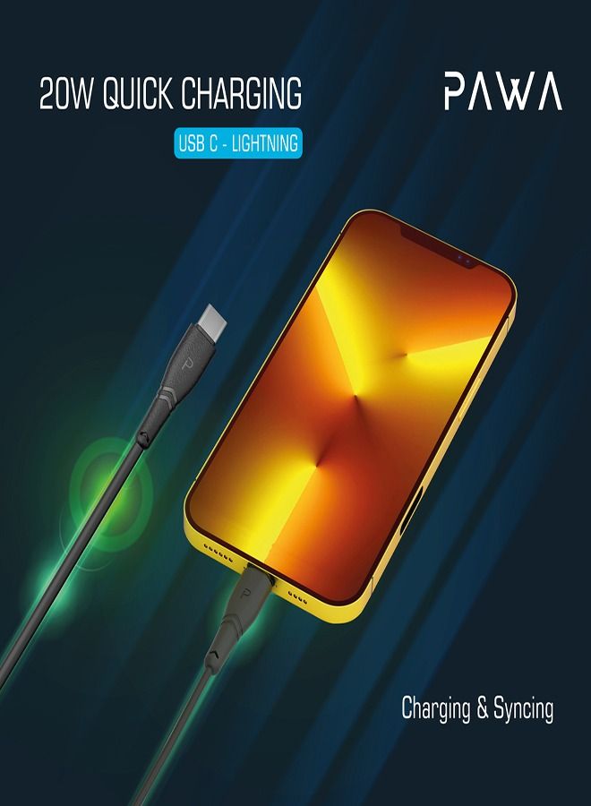 باوا PVC 20W بيانات وشحن سريع USB-C إلى كابل Lightning 2m / 6.5ft - أسود - Image 3