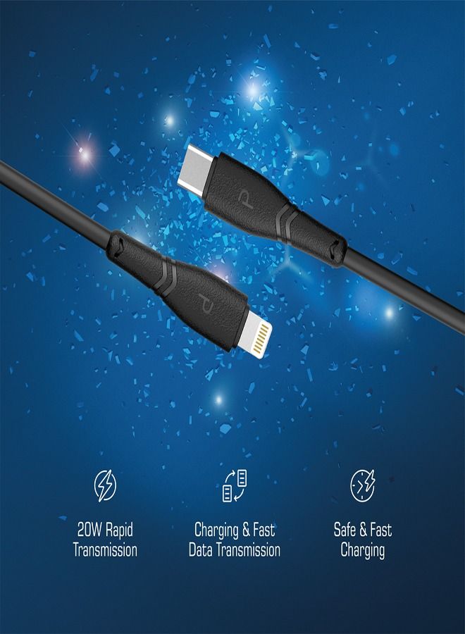 باوا PVC 20W بيانات وشحن سريع USB-C إلى كابل Lightning 2m / 6.5ft - أسود - Image 4