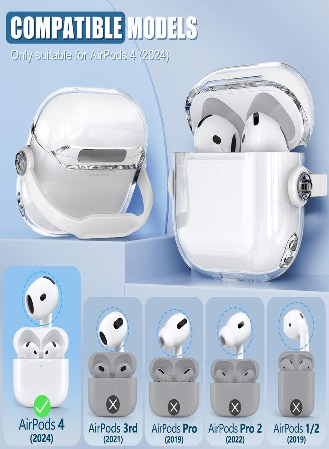 Wowwat Safety Lock for Airpods 4 Case,TPU Clear Cases for Apple Airpods 4 USB-C with Cleaner Kit, Drop Protection Airpods 4 Case Cover for Men for Women with Lock and Keychain,Clear+White - Image 2