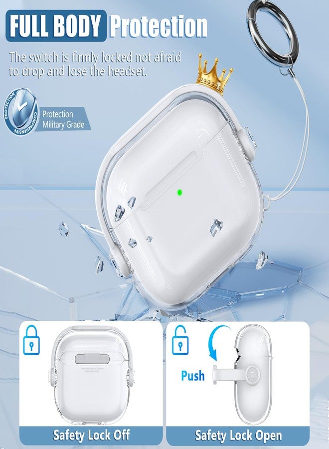 Wowwat Safety Lock for Airpods 4 Case,TPU Clear Cases for Apple Airpods 4 USB-C with Cleaner Kit, Drop Protection Airpods 4 Case Cover for Men for Women with Lock and Keychain,Clear+White - Image 4