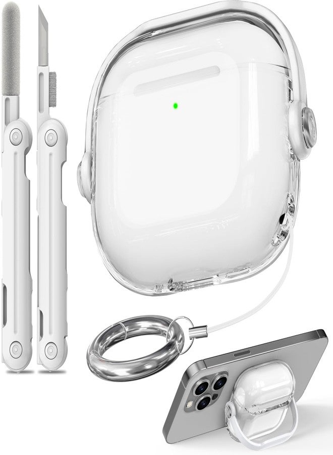 Wowwat Safety Lock for Airpods 4 Case,TPU Clear Cases for Apple Airpods 4 USB-C with Cleaner Kit, Drop Protection Airpods 4 Case Cover for Men for Women with Lock and Keychain,Clear+White - Image 1