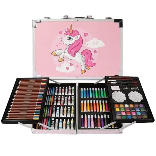 Ixora Plastic New 145 Pencils for Beginners Pro Artists Drawing Art Sketching and Colouring Set Art Sets For Kids (PINK) - Image 1