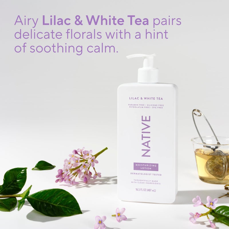 Native Body Lotion Contains Naturally Derived Plant-Based Moisturizers for Women and Men | Restores Dry Skin, Lilac & White Tea, 16.5 fl oz - Image 4