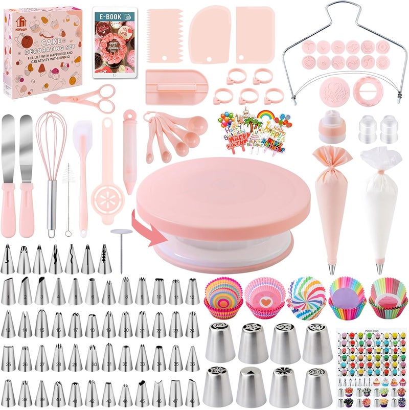 Nifogo Cake Decorating Supplies Kit Tools 356pcs, Baking Accessories with Cake Turntable, Pastry Piping Bag, Piping Icing Tips for Beginners - Image 1