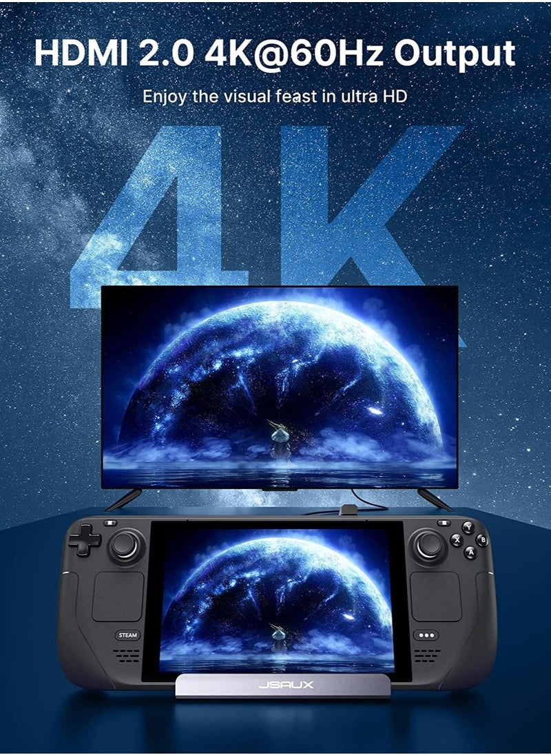 JSAUX - Docking Station Compatible with Steam Deck, 6 in 1 Steam Deck Dock with HDMI 2.0 4K 60Hz, Gigabit Ethernet, 3 USB-A 3.0 and Full Speed Charging USB-C Port Compatible with Valve Steam Deck - Image 1