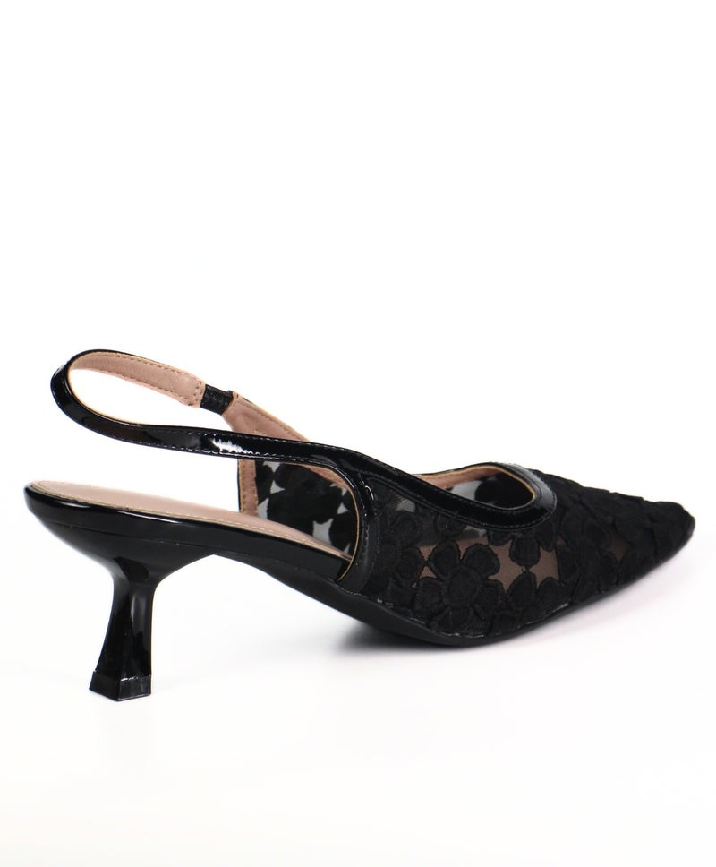 SD.Felano Women Slingback Heels With Floral Mesh Design | Elegant Pointed Toe Shoes | Lightweight Mid Heel Pumps | Comfortable Formal Footwear | Stylish Shoes For Office Events Parties And Evening Wear - Image 1