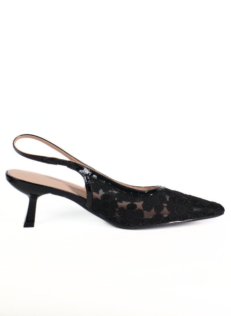 SD.Felano Women Slingback Heels With Floral Mesh Design | Elegant Pointed Toe Shoes | Lightweight Mid Heel Pumps | Comfortable Formal Footwear | Stylish Shoes For Office Events Parties And Evening Wear - Image 4