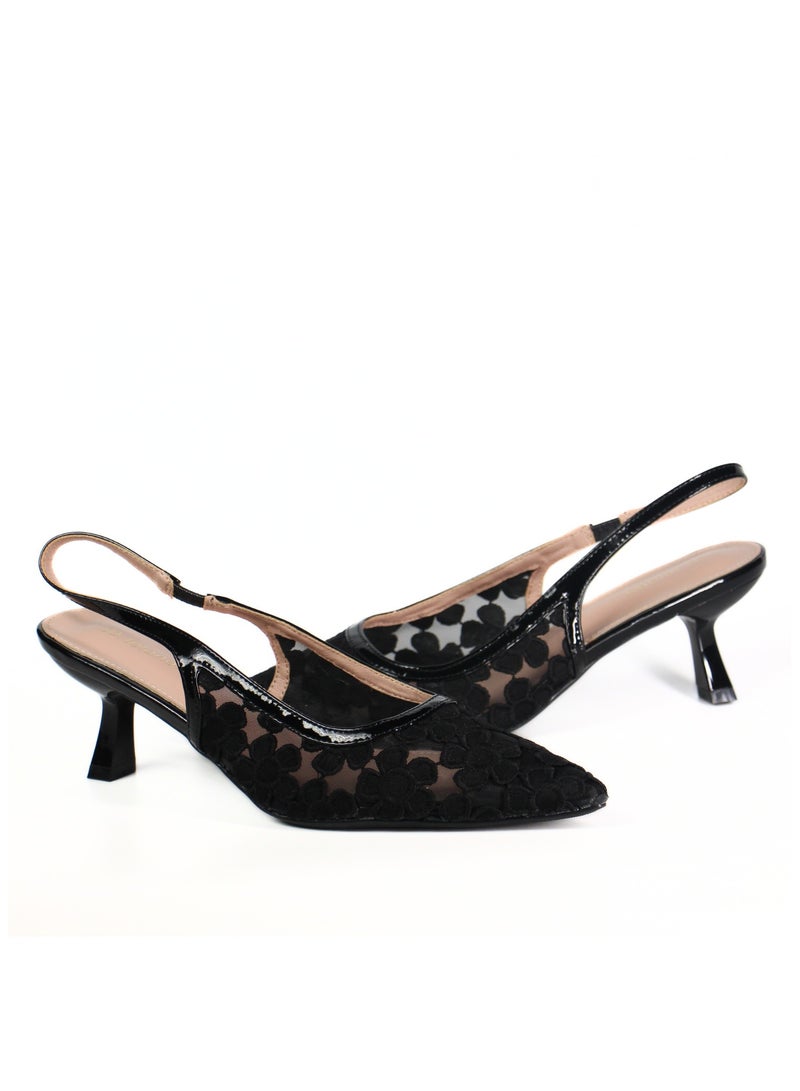 SD.Felano Women Slingback Heels With Floral Mesh Design | Elegant Pointed Toe Shoes | Lightweight Mid Heel Pumps | Comfortable Formal Footwear | Stylish Shoes For Office Events Parties And Evening Wear - Image 5