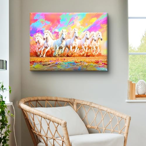 Nozvera Seven Horses Painting – 24 x 18 Inch 400 GSM 7mm MDF Canvas Wall Frame | 7 Horse Painting For Vastu | Modern Wall Decor for Bedroom, Living Room, Office & Home Decoration - Image 5