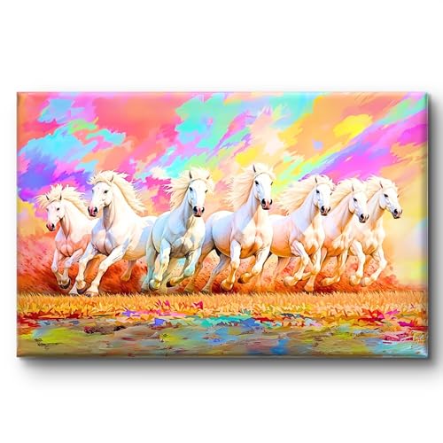 Nozvera Seven Horses Painting – 24 x 18 Inch 400 GSM 7mm MDF Canvas Wall Frame | 7 Horse Painting For Vastu | Modern Wall Decor for Bedroom, Living Room, Office & Home Decoration - Image 1