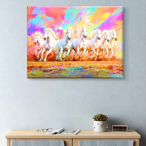 Nozvera Seven Horses Painting – 24 x 18 Inch 400 GSM 7mm MDF Canvas Wall Frame | 7 Horse Painting For Vastu | Modern Wall Decor for Bedroom, Living Room, Office & Home Decoration - Image 2