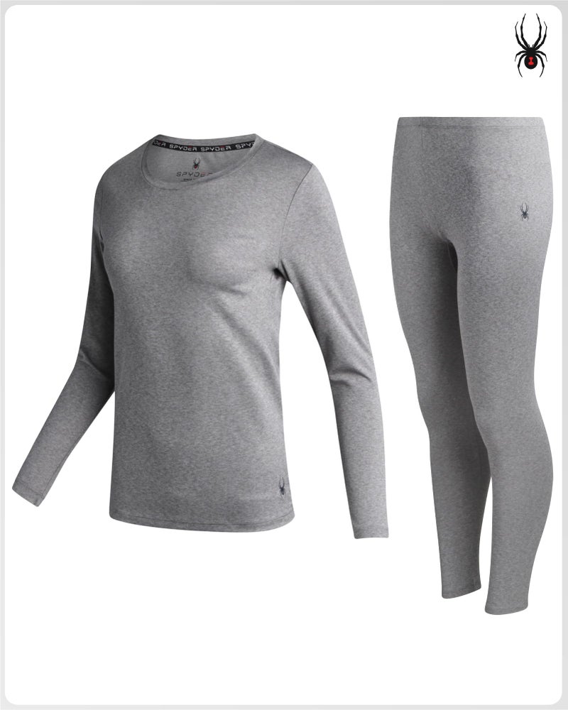 Spyder Womens Thermal Underwear Set - 2 Piece Fleece Lined Moisture Wicking Long Johns for Women Base Layer for Cold Weather, Size Large, Heather Grey - Image 2