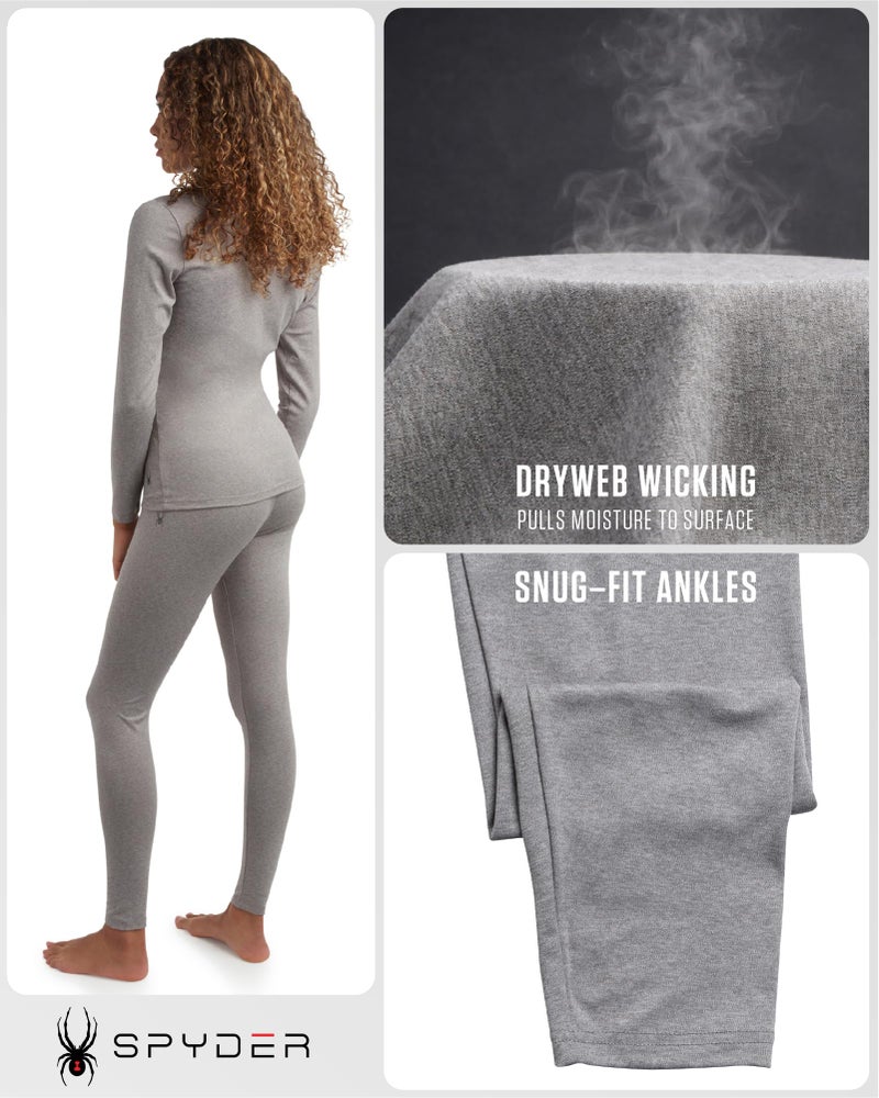Spyder Womens Thermal Underwear Set - 2 Piece Fleece Lined Moisture Wicking Long Johns for Women Base Layer for Cold Weather, Size Large, Heather Grey - Image 5